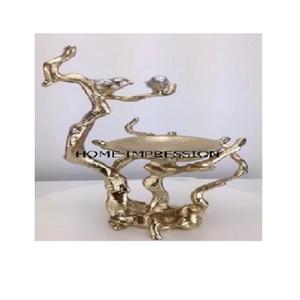 Bol de fantaisie en métal de couleur or clair, design unique, branches en métal, fleurs de cerisier, bols de centre de table votifs - Product Image 3