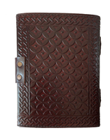 Mayorista Diseño celta Cuaderno de cuero genuino marrón oscuro en relieve con color plateado y Diario de papeles de algodón sin forro hecho a mano