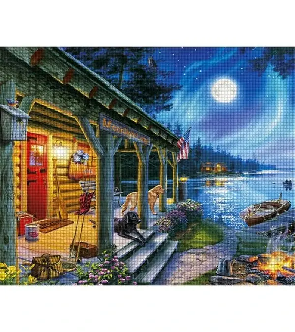 30x40cm Erstellen Sie Moonlight Lodge Landschafts kunstwerke mit Diamanten punkten DIY-Mal-Kits mit zusätzlichem Glanz