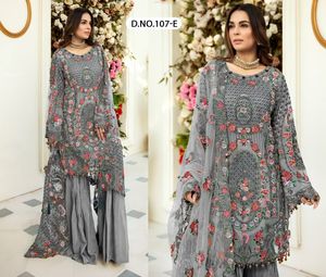 Ropa étnica de diseñador-Atractivo bordado de red Diamante Trabajo Parte superior inferior Dupatta Viscosa algodón Precio al por mayor Ropa de fiesta - Product Image 4