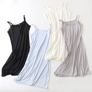 Camiseta sin mangas larga ajustable, ropa de dormir de noche, sensación Sexy, Spandex/seda, nailon, vestido con tirantes, talla grande, algodón, manga corta, patrón sólido - Product Image 1