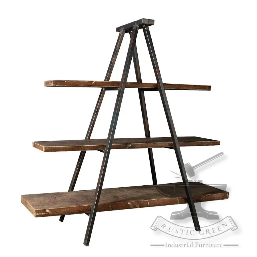 Industrial Acacia Wood and Iron Bookcase