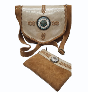 Sac à main bandoulière personnalisé en coton et cuir véritable pour femme Sier, avec rabat, logo clé, fermeture éclair et décoration à rivets croisés - Product Image 2