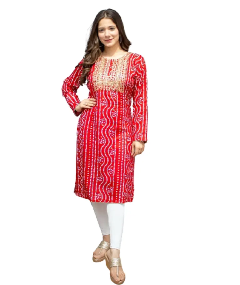 Estilo paquistanês indiano bordado trabalho puro rayon kurtis para mulheres manga comprida e corte lateral kurtis para senhoras salwar ternos