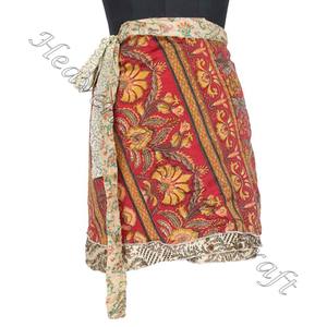 Mini jupes indiennes en soie, pour femme, style Boho, portefeuille, d'été, motif fleuri, imprimé Hippie, été - Product Image 1