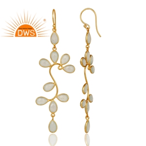 Boucles d'oreilles pendantes en argent 925 plaqué or, pierres précieuses en calcédoine aqua, bijoux en gros, collection classique - Product Image 3