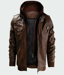 Veste en cuir de vache enduit pour homme avec col montant pour la saison hivernale - Product Image 4