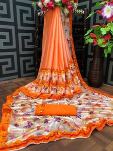Vêtements de soirée les plus beaux et attrayants Saree imprimé avec chemisier Pièce pour femme indienne Vêtements ethniques en gros à bas prix - Product Image 5