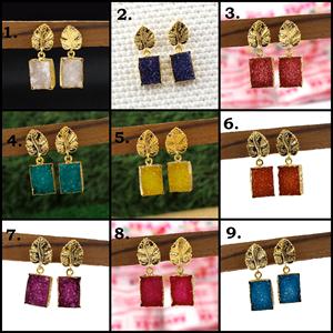 Factory Directly Sales Natural Sugar Druzy Drop Dangle <b>Earring</b> Customized Leaf Design <b>Earrings</b> Jewelry - Product Image 2