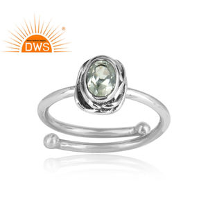 Anillo ajustable oxidado de amatista verde Natural, anillo apilable de Plata de Ley 925 de corte ovalado para todos los tamaños - Product Image 2