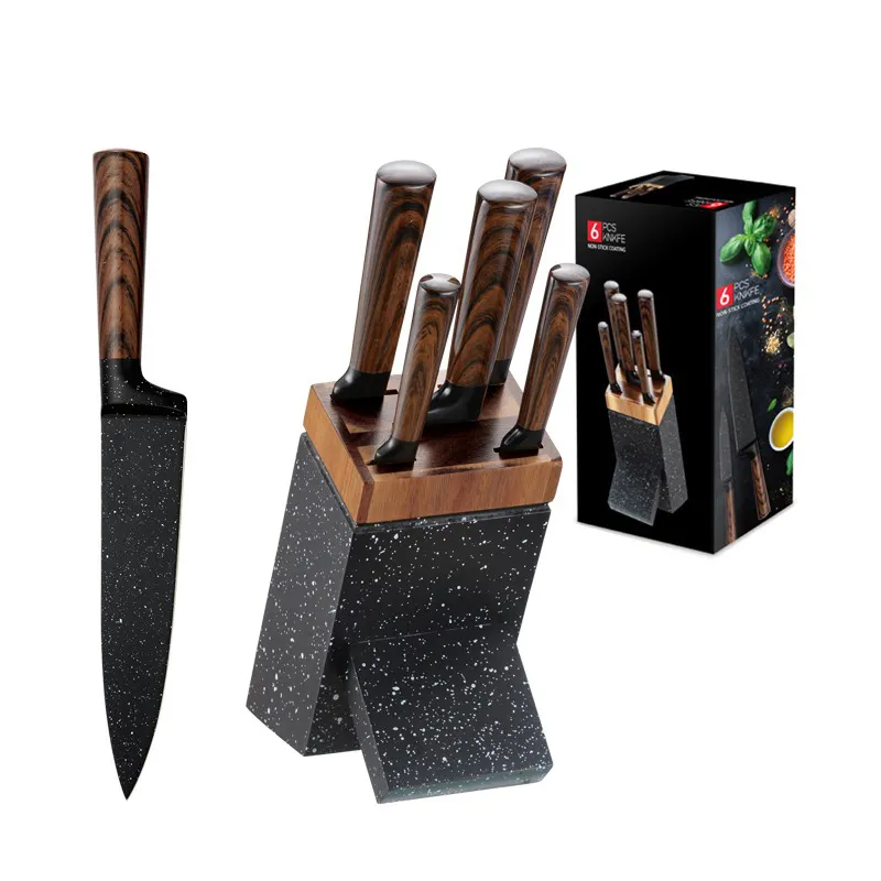 Professional 6 PCS High Quality Luxury Stainless Steel Cutlery Kitchen Knife Sets With Wooden Handle