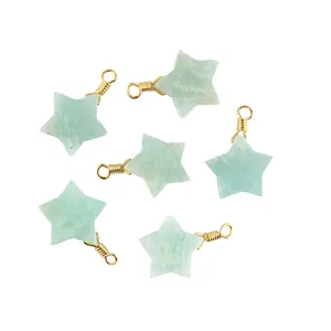 Best sales natural amazonite wire wrapped tiny star charms connector gold/silver plated hot sales star shape connectors jewelry