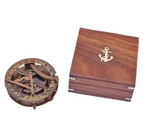 Nautical <b>Antique</b> Brass Sundial <b>Compass</b> with Rosewood Box Vintage Navigation <b>Compass</b> for Camping Hiking Travel Gift for Dad Son - Product Image 1