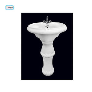 Pedestal de lavabo de mano de cerámica de forma ovalada más vendido de la India para instalación de baño y hotel - Product Image 1