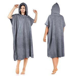 2022 Hooded 100% Cotton Adult Robe Curve Surf Poncho <b>Towel</b> for Beach or Bath Use-Changing Robe - Product Image 5
