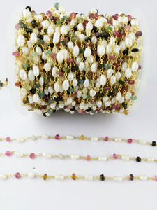 Collar de Rosario Largo con Perlas y Piedras Preciosas de Turmalina Multicolor, Accesorios y Componentes de Joyería - Product Image 4