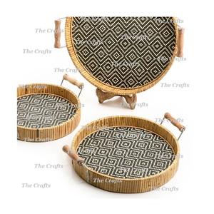 Plateau de service en rotin de bambou ensemble de trois tailles différentes ustensiles de cuisine plateau de service à dessert alimentaire pour usage en cuisine - Product Image 4