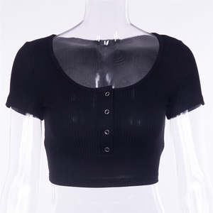 Women Short Sleeve Knitted Elastic Summer Sexy T Shirts New Design O Neck Crop <b>Tops</b> - Product Image 4