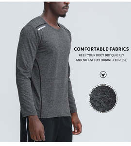 เสื้อกีฬาคุณภาพสูง โพลีเอสเตอร์/คอตตอน บีบรัดรูปทรง สำหรับผู้ชาย เสื้อวิ่งออกกำลังกาย เสื้อสวมใส่สบาย แห้งเร็ว - Product Image 5