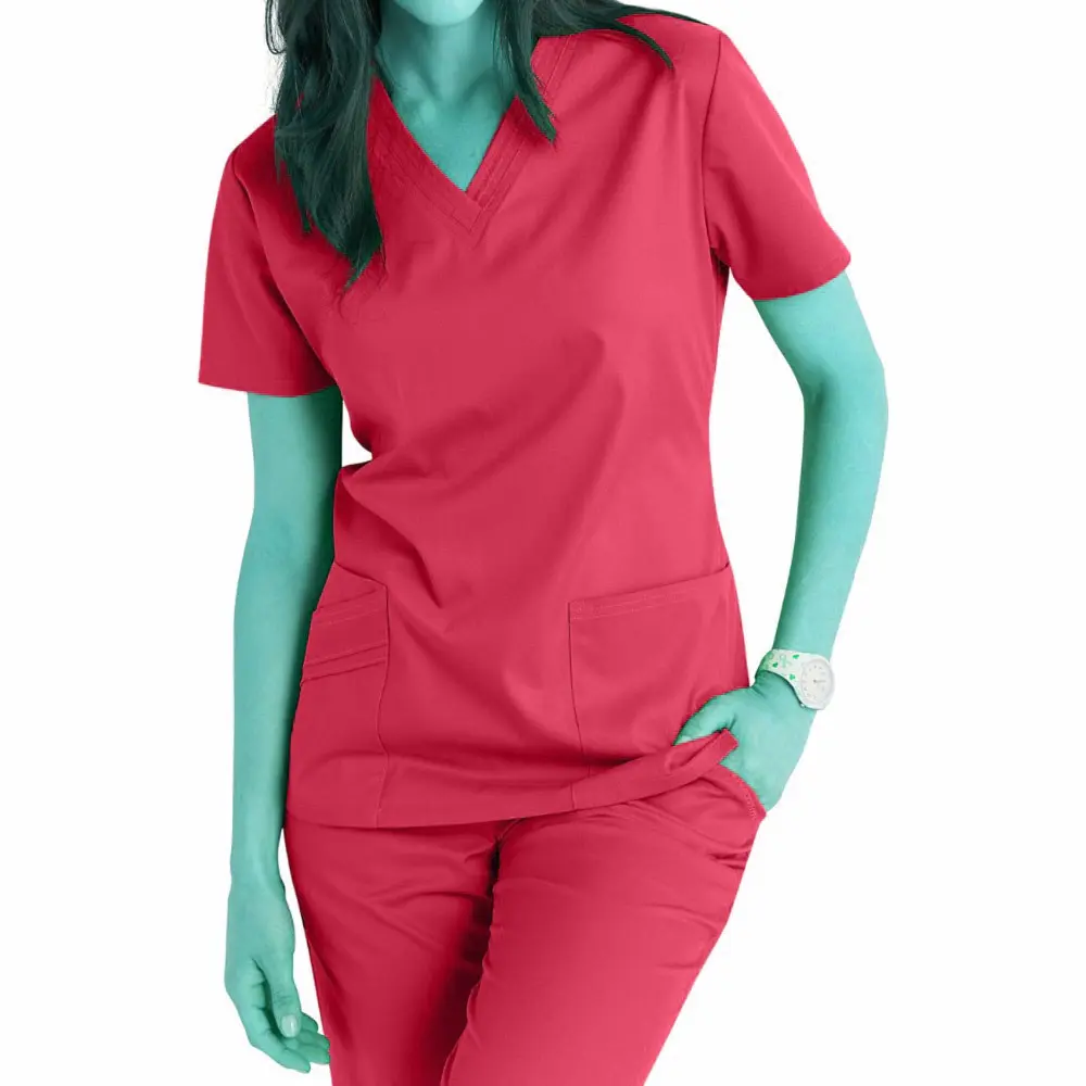 Scrub infermieristica colore rosso scollo a v uniformi infermiera prezzo di fabbrica all'ingrosso infermieristica Scrub uniformi Set Scrub