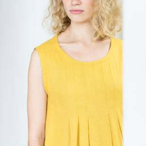 Nouvelle arrivée 2026, robe en lin pour femme, tendance, design tendance, couleur jaune, tissu crêpe, col en V, manches longues - Product Image 4