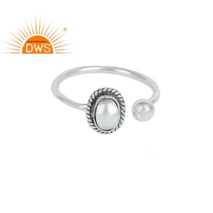 Cincin mutiara alami perhiasan batu permata teroksidasi 925 Sterling Silver cincin dapat disesuaikan pemasok koleksi klasik