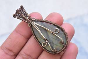 Colgante de cobre de labradorita Natural, colgante de Gema envuelta en alambre de diseñador de cobre, colgantes de labradorita para collares - Product Image 5