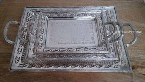 Plateau de service en métal en bois fini or de conception classique plateau de fruits en bambou moderne arabe unique plateaux de service de nourriture décoratifs - Product Image 3