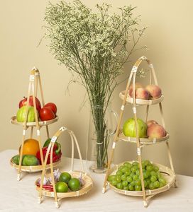 ถาดใส่ผลไม้ไม้ไผ่3ชั้นสไตล์โบราณแบบดอกไม้ทอด้วยมือจัดผลไม้สำหรับตกแต่งบ้านผลิตภัณฑ์งานฝีมือจากไม้ไผ่ - Product Image 2