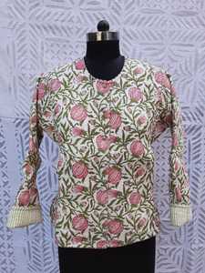 Haute qualité main bloc imprimé tissu coton matelassé veste avec couverture bouton et manches longues Nehru manteau hiver femmes vêtements - Product Image 2