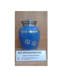 Urna de cremación para mascotas, suministros funerarios de latón azul con pata de mascota plateada grabada, moda India - Product Image 1