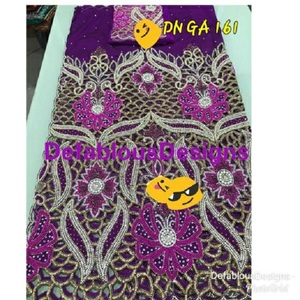 Tela de envoltura George africana de seda con cuentas de lujo con bordado de estilo de cuentas pesadas para nueva colección de ropa - Product Image 1