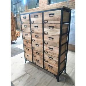 ตู้ลิ้นชักไม้มะม่วงแท้ทำมือสไตล์อินดัสเทรียลสำหรับห้องนั่งเล่น |   ตู้ยาโบราณ |   เฟอร์นิเจอร์บ้านโครงเหล็กสีดำ - Product Image 3