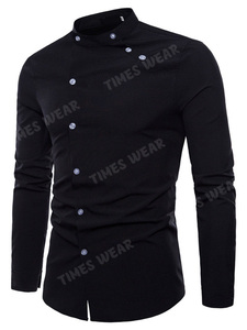 Chemise décontractée pour homme à col montant, boutonnée, unie, à simple boutonnage, nouvelle mode européenne, logo personnalisé - Product Image 6