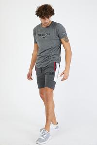 ชุดวอร์มกีฬาทรงสลิมฟิตสำหรับผู้ชาย,ชุดวิ่งออกกำลังกายคอกลมพิมพ์ลายลำลองสีดำแบบด้านเดียว - Product Image 5