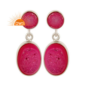 Pendientes de piedras preciosas de ágata Rosa Natural, proveedor de joyería fina, pendientes colgantes de plata de ley sólida, venta al por mayor - Product Image 1