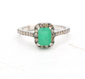 Naturel Radiant Coupe Émeraude et Diamant Gemme 925 Solide En Argent Sterling À La Main Victorienne Anneaux Bijoux pour La Vente En Gros - Product Image 1