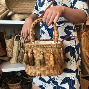 2020 Nouveau sac en rotin design avec décor de gland avec doublure en coton - Product Image 6