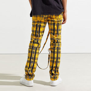 Pantalon de jogging pour hommes, personnalisé, survêtement Cargo, empilé, Hip Hop, à carreaux, sangle avec fermeture éclair, vichy, Hipster, été, 2021 - Product Image 5