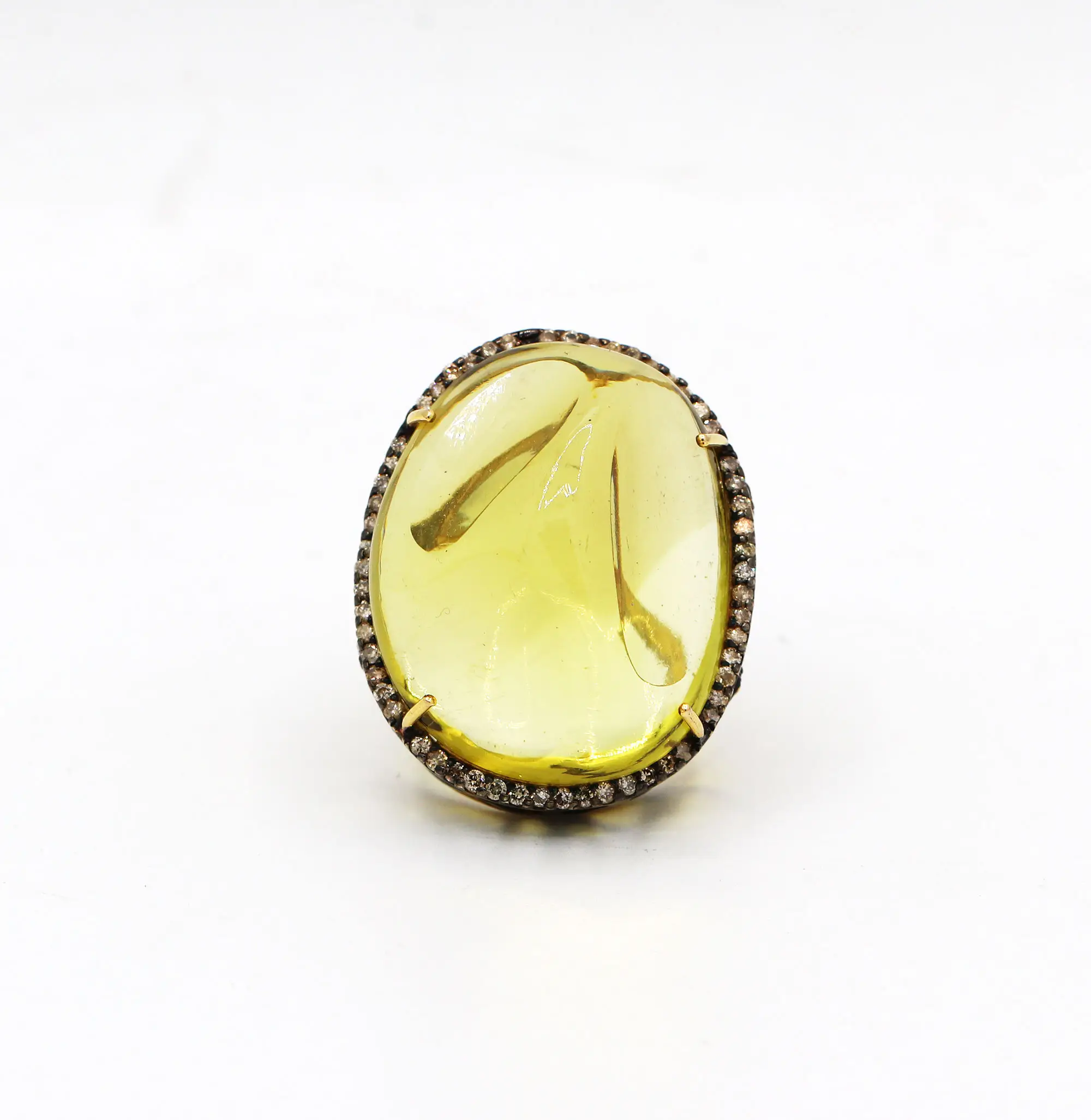 High Quality Lemon Quartz And Diamond Gemstone 925 Solid Sterling Silver Handmade Victorian Ring Jewelry For Wholesale