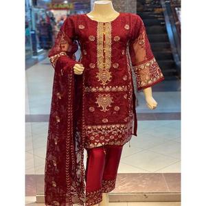 Vêtements brodés Salwar Kameez style pakistanais pour femmes costumes en organza tissu vêtements indiens et pakistanais - Product Image 1