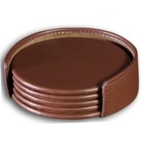 Juego de 4 Posavasos Redondos de Cuero Genuino de Lujo Moderno con Logotipo Personalizado para Bebidas y Tazas de Té - Product Image 1