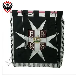 Ricamo a mano Cavaliere Templare Malta Regalia Massonica Lodge Banner Personalizzato con Nappe Cavo e Frange in Bianco e Nero