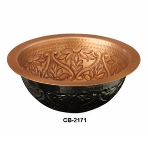 Lavabo de baño de cobre bajo encimera de diseñador floral - Product Image 1