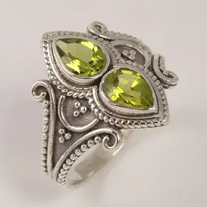 Astuzia design5 x 7 mm alla moda con perle sfaccettate anello peridoto verde anello in argento Sterling 925 tinta unita gioielli fatti a mano