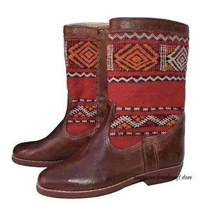Vintage kovboy çizmeleri/kahverengi deri batı botları