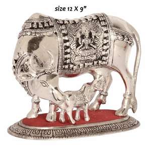 Handmade White Metal Colored Aluminium Cow <b>Statue</b> <b>Religious</b> Style Casting Technique Powder Coated Decorative Gift Item - Product Image 3