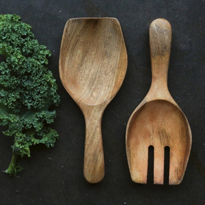 Natural Wooden <b>Salad</b> Servers Set Eco-Friendly Dishwasher Safe Manual <b>Salad</b> <b>Tools</b> - Product Image 5
