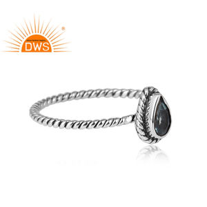 Bague en topaze bleue naturelle en forme de perle, anneau à fil torsadé, en argent 925 pour femmes, bijoux en argent nouvelle collection - Product Image 2
