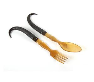 Venta al por mayor Fabricante India Hecho a mano Diseño elegante Curvo Acero inoxidable Madera Búfalo Cubiertos Juegos Exportador - Product Image 1